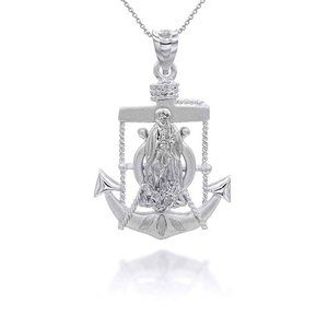 925 Sterling Silver Saint Mary Mariner Pendant Necklace